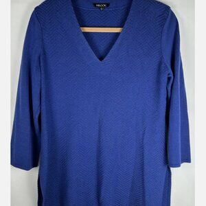 Exclusively Misook Blue Textured Oversized Pullover Tunic Sweater Sz S V Neck